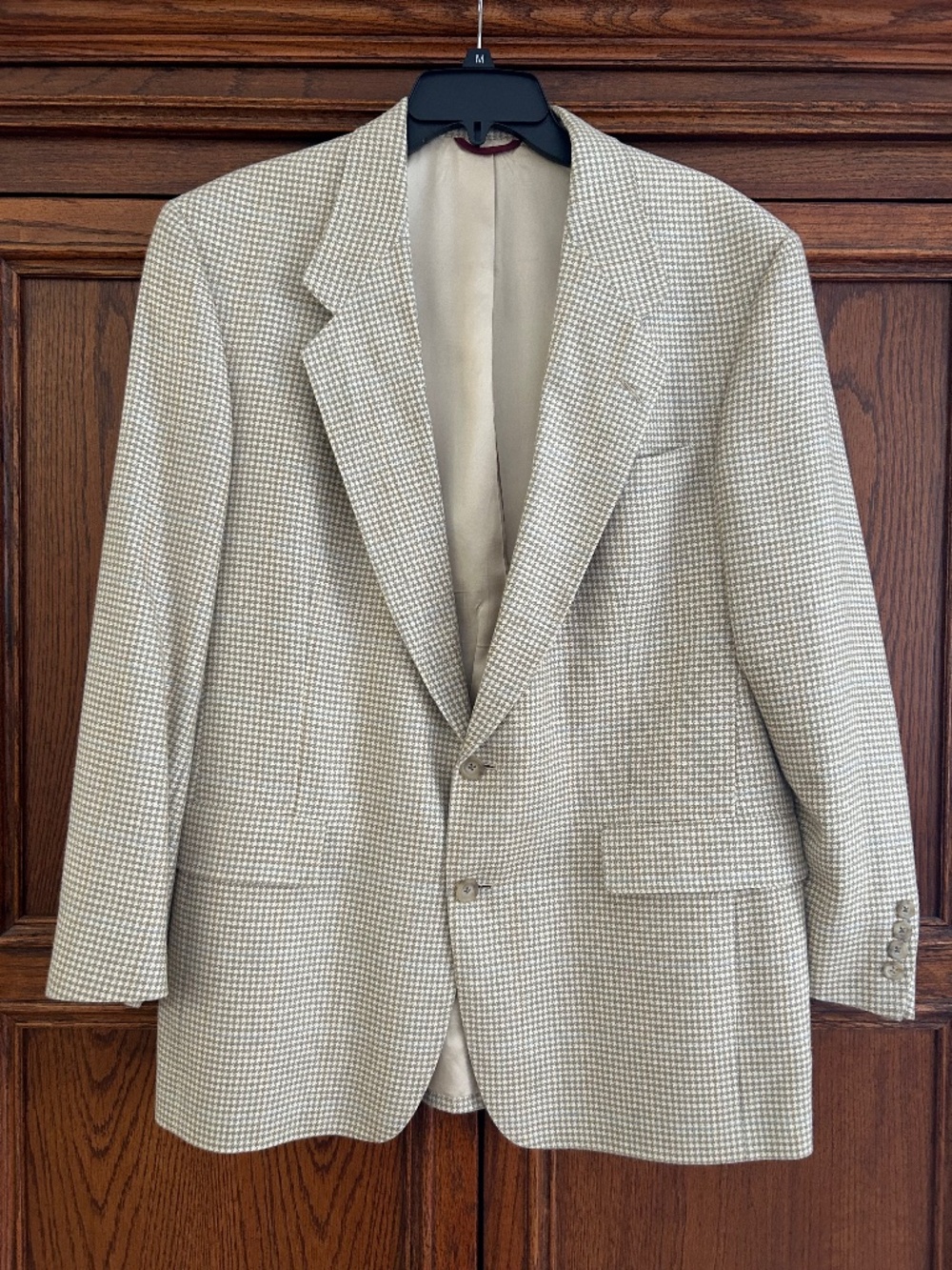 Austin Reed Houndstooth Check Sport Coat, tan & beige pattern Sz 42R Made in USA